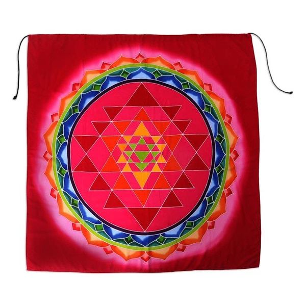 Alternate image for Red Batik Geometric Flower Rayon Banner Wall Hanging Red Petal Parade