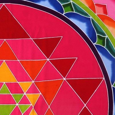 Alternate image for Red Batik Geometric Flower Rayon Banner Wall Hanging Red Petal Parade