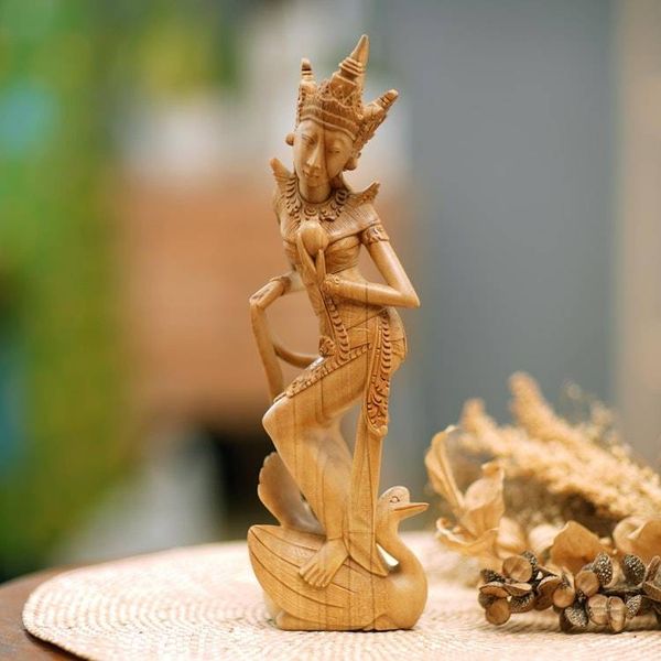 Alternate image for Hand-Carved Crocodile Wood Saraswati Sculpture from Bali Sage Saraswati