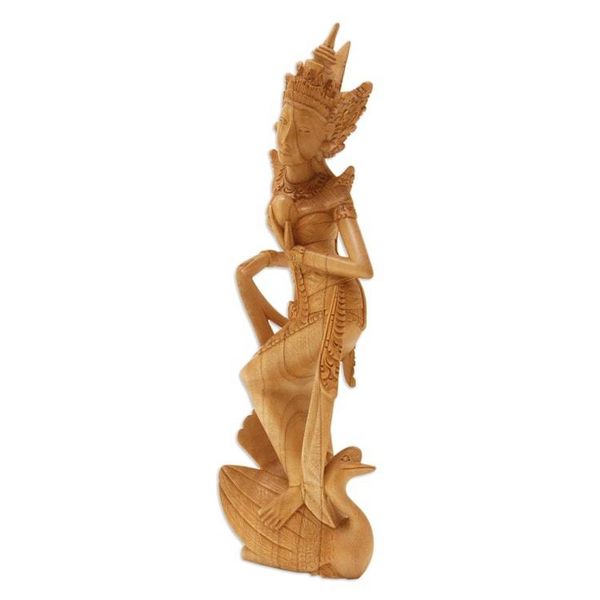 Alternate image for Hand-Carved Crocodile Wood Saraswati Sculpture from Bali Sage Saraswati