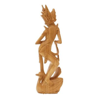 Alternate image for Hand-Carved Crocodile Wood Saraswati Sculpture from Bali Sage Saraswati