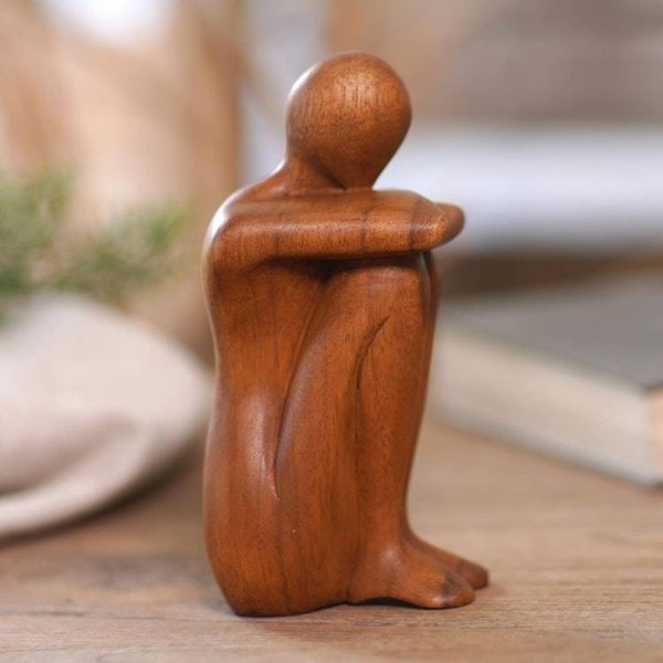 Alternate image for Hand Carved Suar Wood Statuette Beautiful Daydream