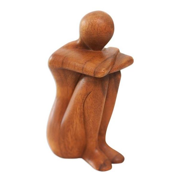 Alternate image for Hand Carved Suar Wood Statuette Beautiful Daydream