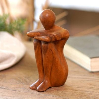 Alternate image for Hand Carved Suar Wood Statuette Beautiful Daydream
