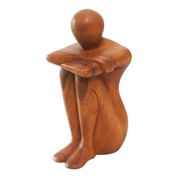 Alternate image for Hand Carved Suar Wood Statuette Beautiful Daydream