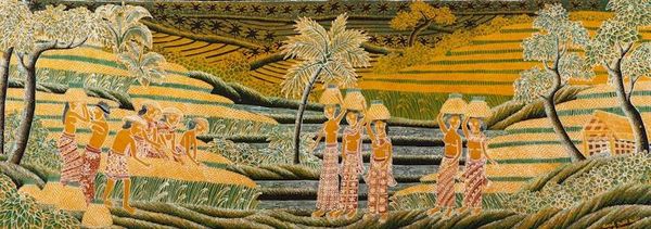 Alternate image for Unique Cotton Batik Painting of the Community Rice Harvest Gotong Royong Tradition