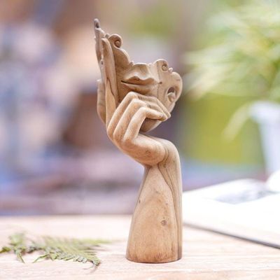 Alternate image for Balinese Hibiscus Wood Sculpture Hand-Carved Seductive Gaze