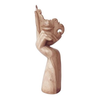 Alternate image for Balinese Hibiscus Wood Sculpture Hand-Carved Seductive Gaze