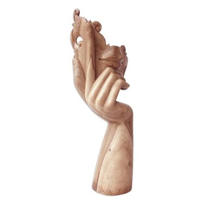 Alternate image for Balinese Hibiscus Wood Sculpture Hand-Carved Seductive Gaze