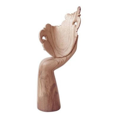 Alternate image for Balinese Hibiscus Wood Sculpture Hand-Carved Seductive Gaze
