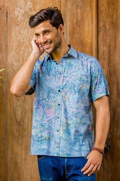 Alternate image for Mens Short Sleeved Button Up Shirt from Indonesia Pebble Road