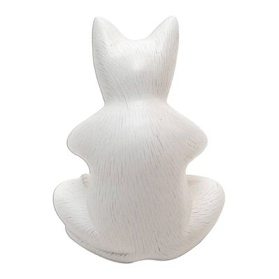 Alternate image for Hand Carved Suar Wood Cat Statuette Grateful Cat in White