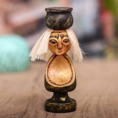 Alternate image for Handmade Albesia Wood Grandmother Statuette Caring Grandmother