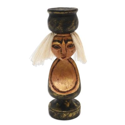 Alternate image for Handmade Albesia Wood Grandmother Statuette Caring Grandmother