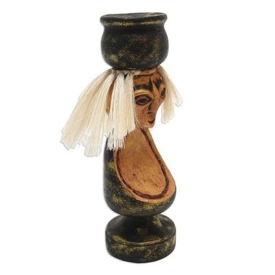 Alternate image for Handmade Albesia Wood Grandmother Statuette Caring Grandmother