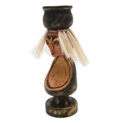 Alternate image for Handmade Albesia Wood Grandmother Statuette Caring Grandmother
