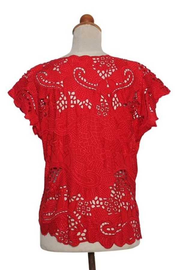 Alternate image for Red Floral Openwork and Embroidered Rayon Top Rose Mallow in Red