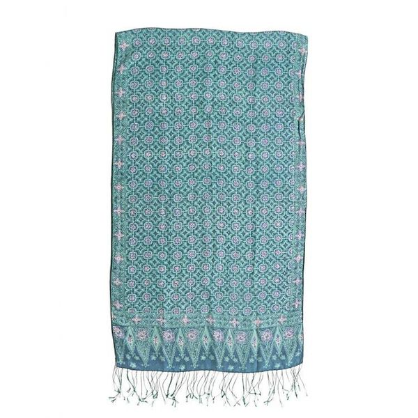 Alternate image for Blue Batik Truntum and Flower Patterned Silk Shawl Truntum Biru