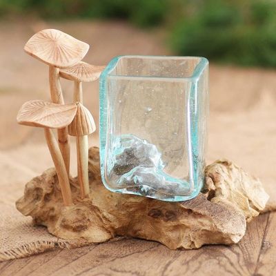 Alternate image for Hand Carved Wood and Glass Mushroom Sculpture Mushroom Patch
