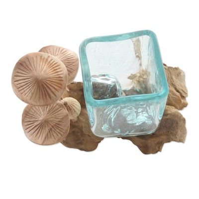 Alternate image for Hand Carved Wood and Glass Mushroom Sculpture Mushroom Patch