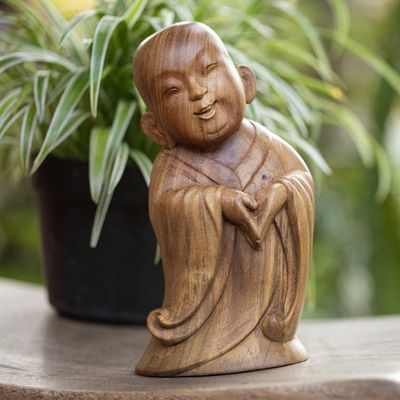 Primary image for Hand-Carved Wood Sculpture Inspired by The Laughing Buddha Spread the Love