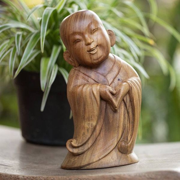 Alternate image for Hand-Carved Wood Sculpture Inspired by The Laughing Buddha Spread the Love