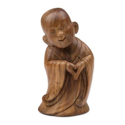 Alternate image for Hand-Carved Wood Sculpture Inspired by The Laughing Buddha Spread the Love