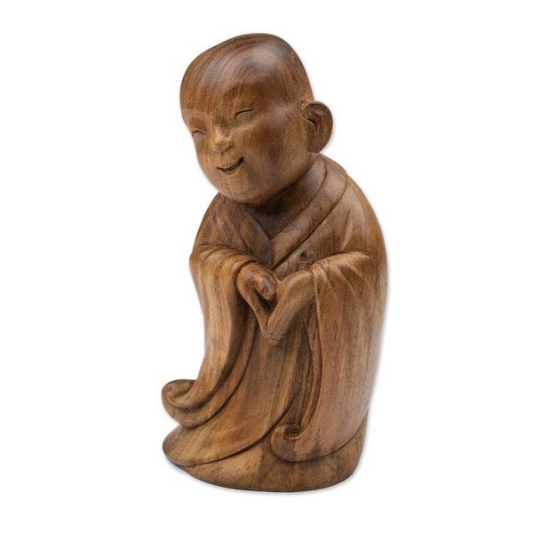 Alternate image for Hand-Carved Wood Sculpture Inspired by The Laughing Buddha Spread the Love