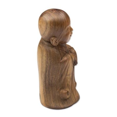 Alternate image for Hand-Carved Wood Sculpture Inspired by The Laughing Buddha Spread the Love