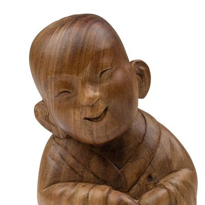 Alternate image for Hand-Carved Wood Sculpture Inspired by The Laughing Buddha Spread the Love