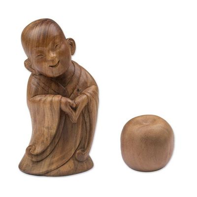 Alternate image for Hand-Carved Wood Sculpture Inspired by The Laughing Buddha Spread the Love