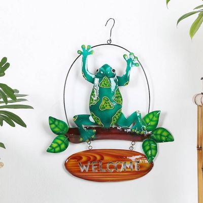 Alternate image for Handcrafted Frog-Themed Iron Welcome Sign from Bali Frogs Realm