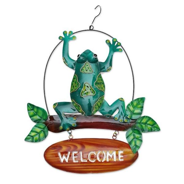 Alternate image for Handcrafted Frog-Themed Iron Welcome Sign from Bali Frogs Realm