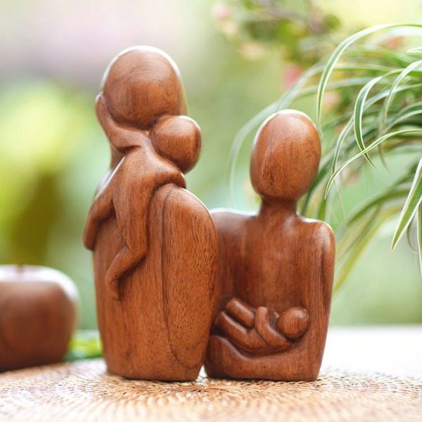 Alternate image for Hand-Carved Suar Wood Sculpture of a Family Thriving Family