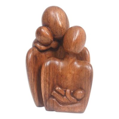 Alternate image for Hand-Carved Suar Wood Sculpture of a Family Thriving Family