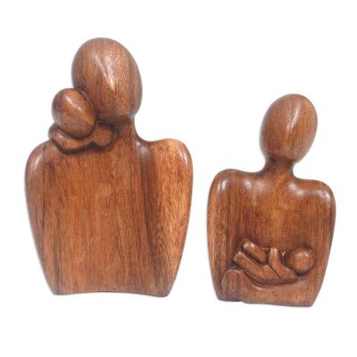 Alternate image for Hand-Carved Suar Wood Sculpture of a Family Thriving Family