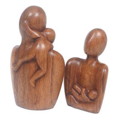 Alternate image for Hand-Carved Suar Wood Sculpture of a Family Thriving Family