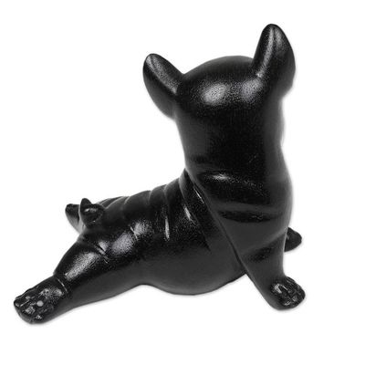 Alternate image for Hand-Painted Suar Wood Figurine of Stretching Black Bulldog Stretching Black Bulldog