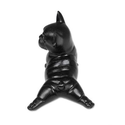 Alternate image for Hand-Painted Suar Wood Figurine of Stretching Black Bulldog Stretching Black Bulldog