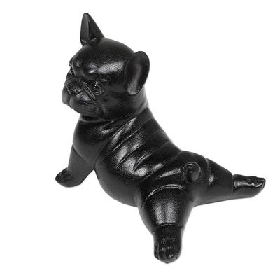 Alternate image for Hand-Painted Suar Wood Figurine of Stretching Black Bulldog Stretching Black Bulldog