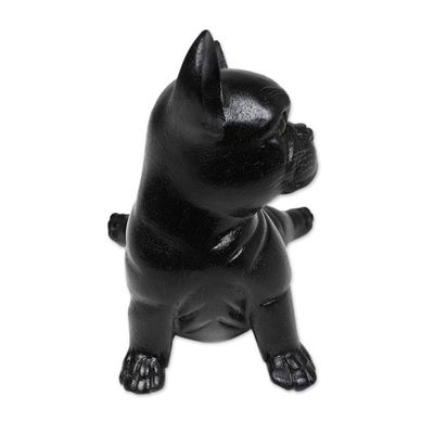 Alternate image for Hand-Painted Suar Wood Figurine of Stretching Black Bulldog Stretching Black Bulldog