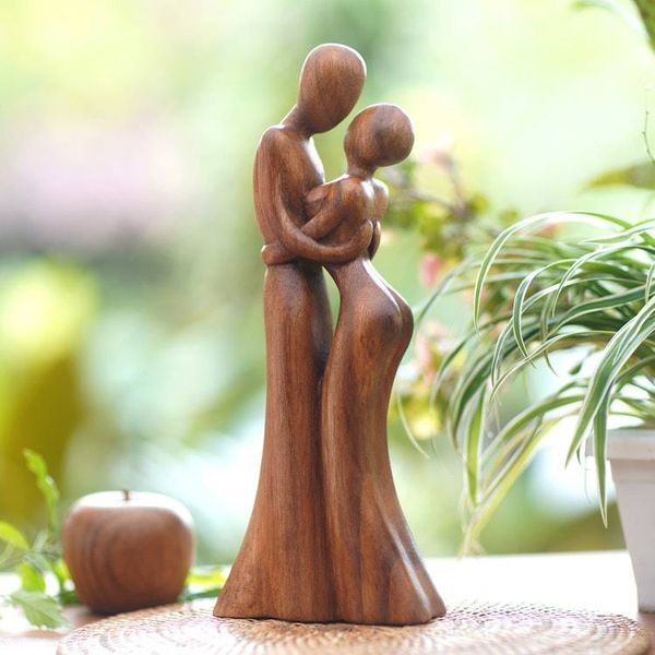 Alternate image for Hand-Carved Romantic Suar Wood Sculpture of a Couple Dancing in Our Minds