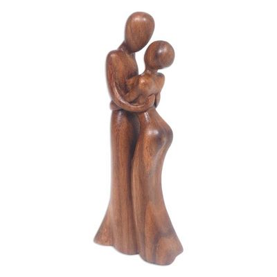 Alternate image for Hand-Carved Romantic Suar Wood Sculpture of a Couple Dancing in Our Minds