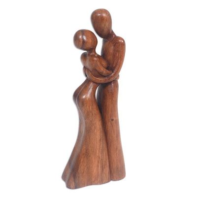 Alternate image for Hand-Carved Romantic Suar Wood Sculpture of a Couple Dancing in Our Minds