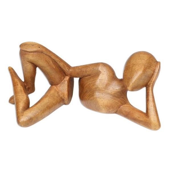 Alternate image for Hand-Carved Semi-Abstract Suar Wood Sculpture from Bali Brief Repose