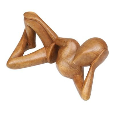 Alternate image for Hand-Carved Semi-Abstract Suar Wood Sculpture from Bali Brief Repose