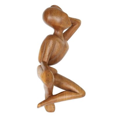 Alternate image for Hand-Carved Semi-Abstract Suar Wood Sculpture from Bali Brief Repose