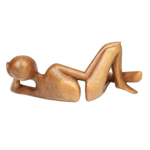 Alternate image for Hand-Carved Semi-Abstract Suar Wood Sculpture from Bali Brief Repose