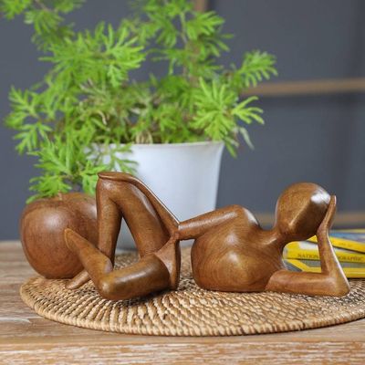 Alternate image for Hand-Carved Semi-Abstract Suar Wood Sculpture from Bali Brief Repose