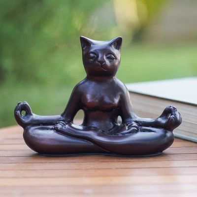 Alternate image for Hand Crafted Cement Cat Statuette from Java Cat Meditation